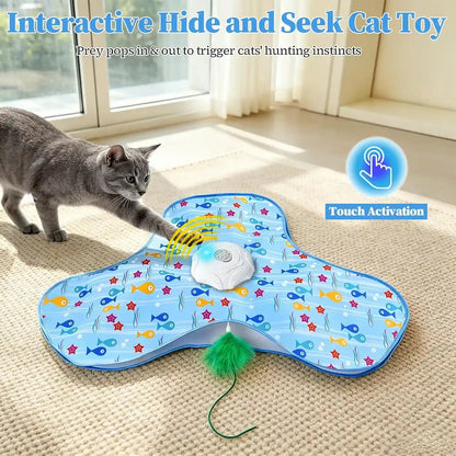 Interactive Cat Toys for Indoor Cats, Automatic Hide and Seek Motion-Activated Cat Toy with Moving Feather & Animal Chirps, USB Rechargeable Electric Cat Enrichment Toy for Bored Adult Cats & Kittens2