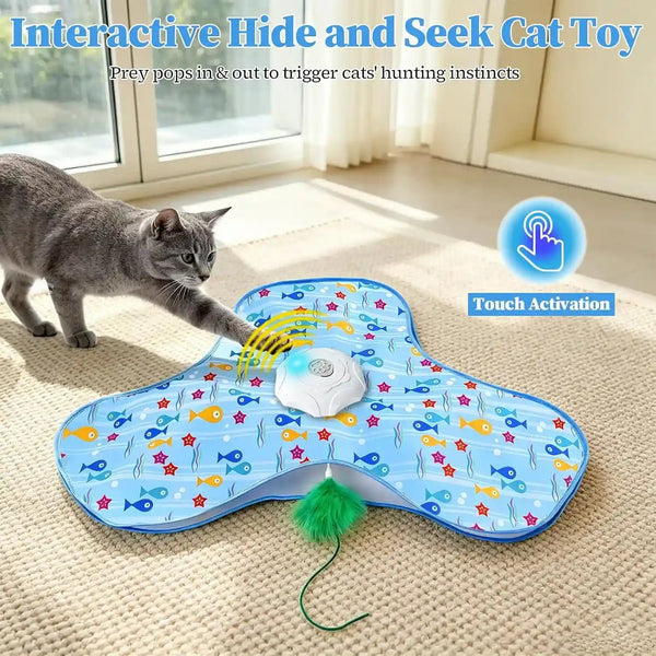 Interactive Cat Toys for Indoor Cats, Automatic Hide and Seek Motion-Activated Cat Toy with Moving Feather & Animal Chirps, USB Rechargeable Electric Cat Enrichment Toy for Bored Adult Cats & Kittens2