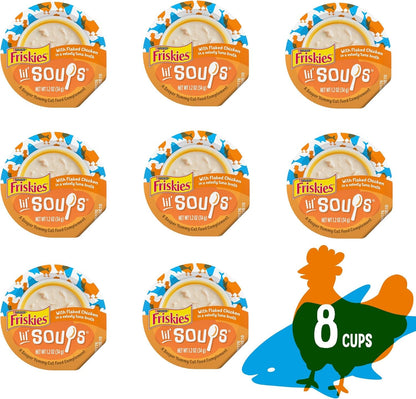 Friskies Purina Natural,Grain Free Wet Cat Food Lickable Cat Treats,Lil' Soups Flaked Chicken - 1.2 Oz. Tubs,(Pack of 16)3