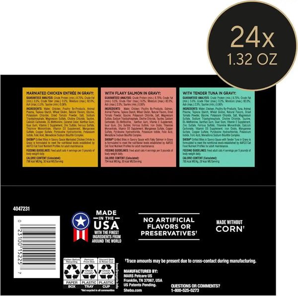 Sheba Perfect Portions Grilled Bites Wet Cat Food, Variety, 2.6 Oz, 24 Ct | Chicken, Salmon & Tuna Variety, 48 Servings, Snap-Peel-Serve Twin-Pack Trays, Complete & Balanced, Vitamins & Minerals8
