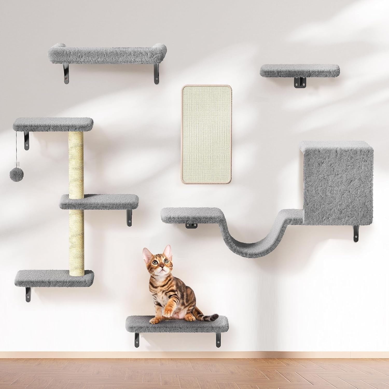 cat-wall-shelves-for-large-cats-stable-safe-kitty-walls-furniture-set-for-40lbs-cats-with-wooden-cat-climber-house-bridge-tree-steps-and-scratcher-for-16-inch-drywall-grey-5-in-1