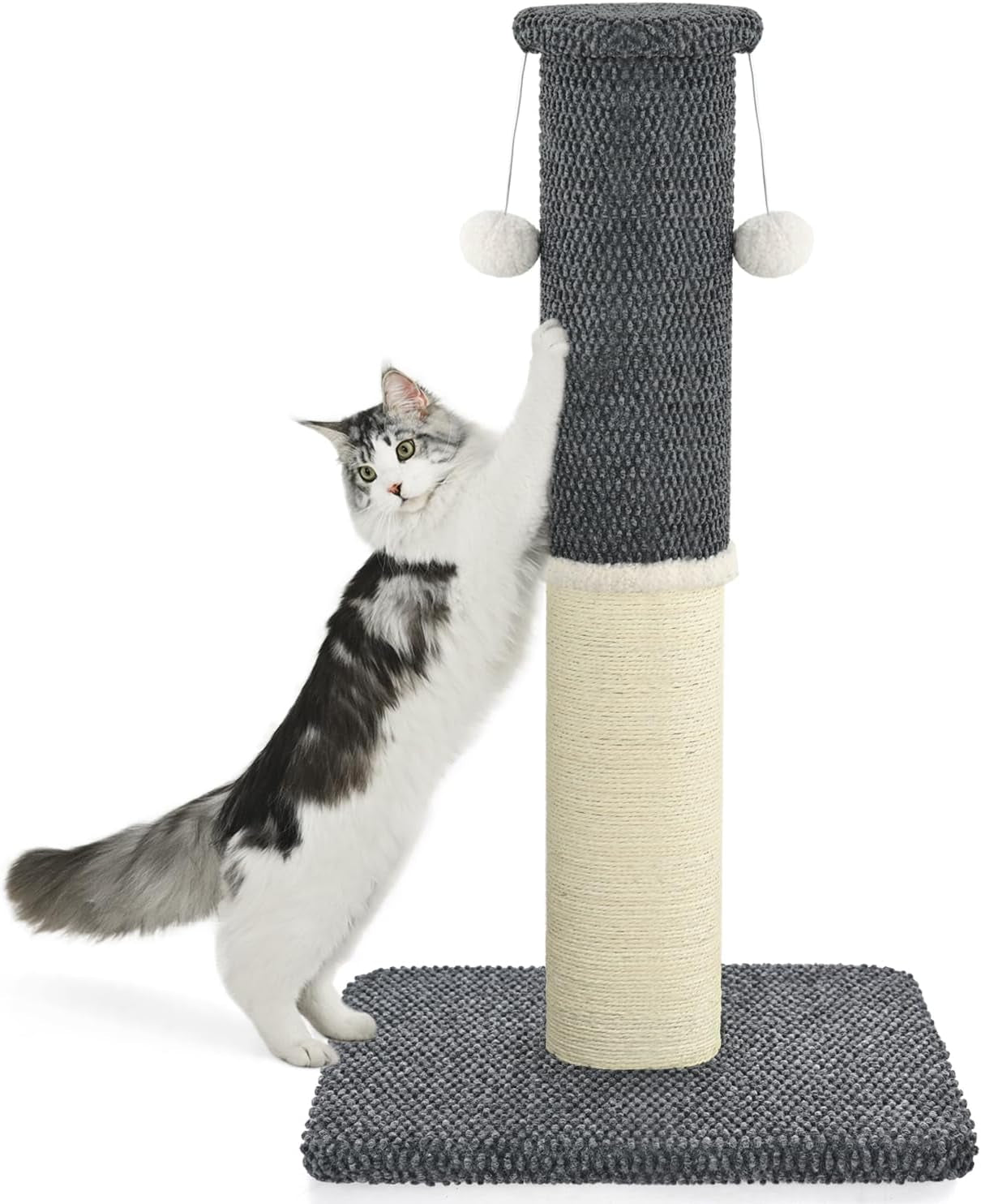 made4pets-tall-cat-scratching-post-with-sisal-carpet-for-indoor-cats-33-cat-scratcher-with-wide-stable-base-interactive-hanging-toys-ideal-for-adult-cats-large-breeds-and-full-body-stretching