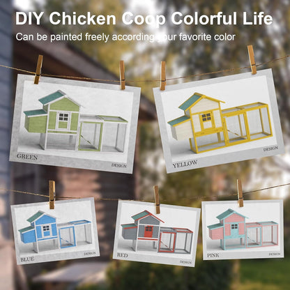Outdoor Chicken Coop for 2-4 Chickens Wooden Hen House with Nesting Box | 80" Poultry Pet Hutch Backyard Run Cage W/ Waterproof Asphalt Roof, Ramp, Perch and Wire Fence5