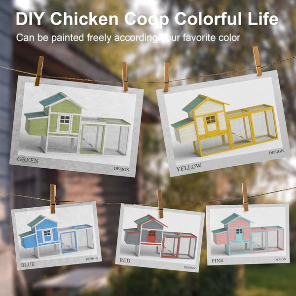 Outdoor Chicken Coop for 2-4 Chickens Wooden Hen House with Nesting Box | 80" Poultry Pet Hutch Backyard Run Cage W/ Waterproof Asphalt Roof, Ramp, Perch and Wire Fence5