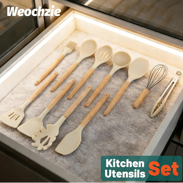 Silicone Cooking Utensil Set,12 PCS Cooking Kitchen Utensils Set, Nonstick Kitchen Utensils 446°F Heat-Resistant Cookware Kitchen Tools of Spoon,Brush,Whisk,Spatula,Turner Tongs (Khaki)6