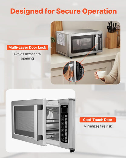 Commercial Microwave Oven, 0.9 Cu Ft, 1000W Digital Stainless Steel Countertop Microwave Oven with Touchscreen, 10 Cooking Presets, 5 Power Levels, Multi-Lock Door & Easy Clean for Restaurants | Digital Microwave with Touchscreen,0.9 Cu Ft,10 Cooking Presets,5 Power Levels and Multi-Lock Door for Restaurant and Kitchen6