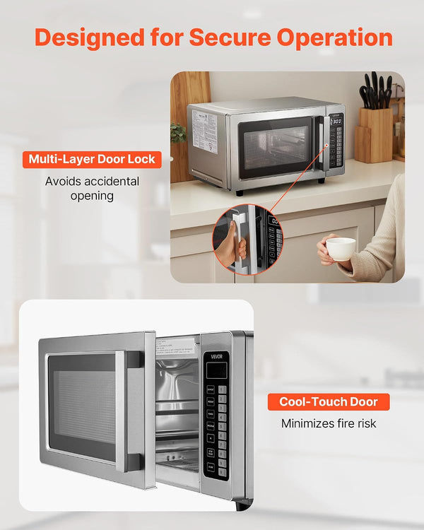Commercial Microwave Oven, 0.9 Cu Ft, 1000W Digital Stainless Steel Countertop Microwave Oven with Touchscreen, 10 Cooking Presets, 5 Power Levels, Multi-Lock Door & Easy Clean for Restaurants | Digital Microwave with Touchscreen,0.9 Cu Ft,10 Cooking Presets,5 Power Levels and Multi-Lock Door for Restaurant and Kitchen6