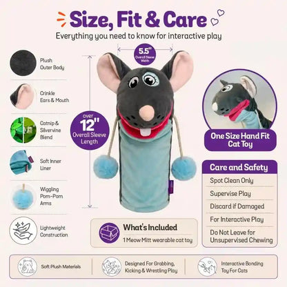 Pounce & Purr Meow Mitt Wearable Cat Wrestling Glove Puppet - Mouse | Catnip & Silvervine Plush Hand Puppet, Crinkle Sounds & Wiggling Arms - Dual-Layer Interactive Toy, Indoor Cats & Kitten7
