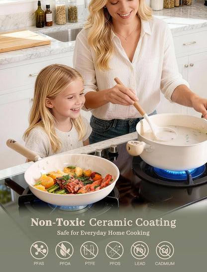 Pots and Pans Set Non Stick,Non Toxic 18 Pcs Ceramic Cookware | Dishwasher Safe Induction Cookware for Everyday Cooking & Housewarming Gifts3