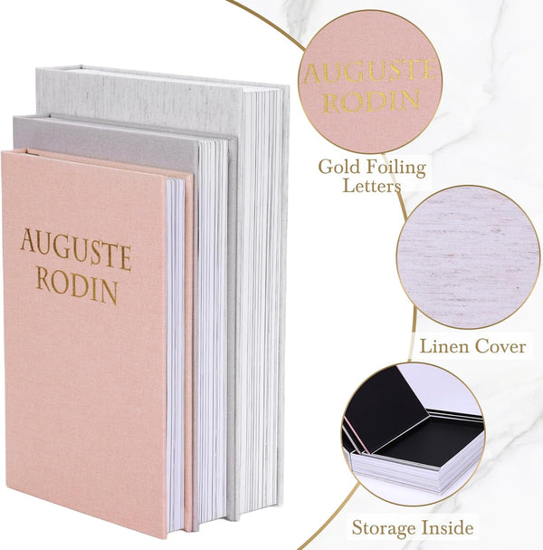 3 Pack Linen Decorative Books for Home Decor Coffee Table Book Boxes | Modern Linen, Ivory, Pink Tones with Hollow Design Chic Storage Box Keepsakes in 3 Sizes for Gifts, Shelves, Living Rooms7