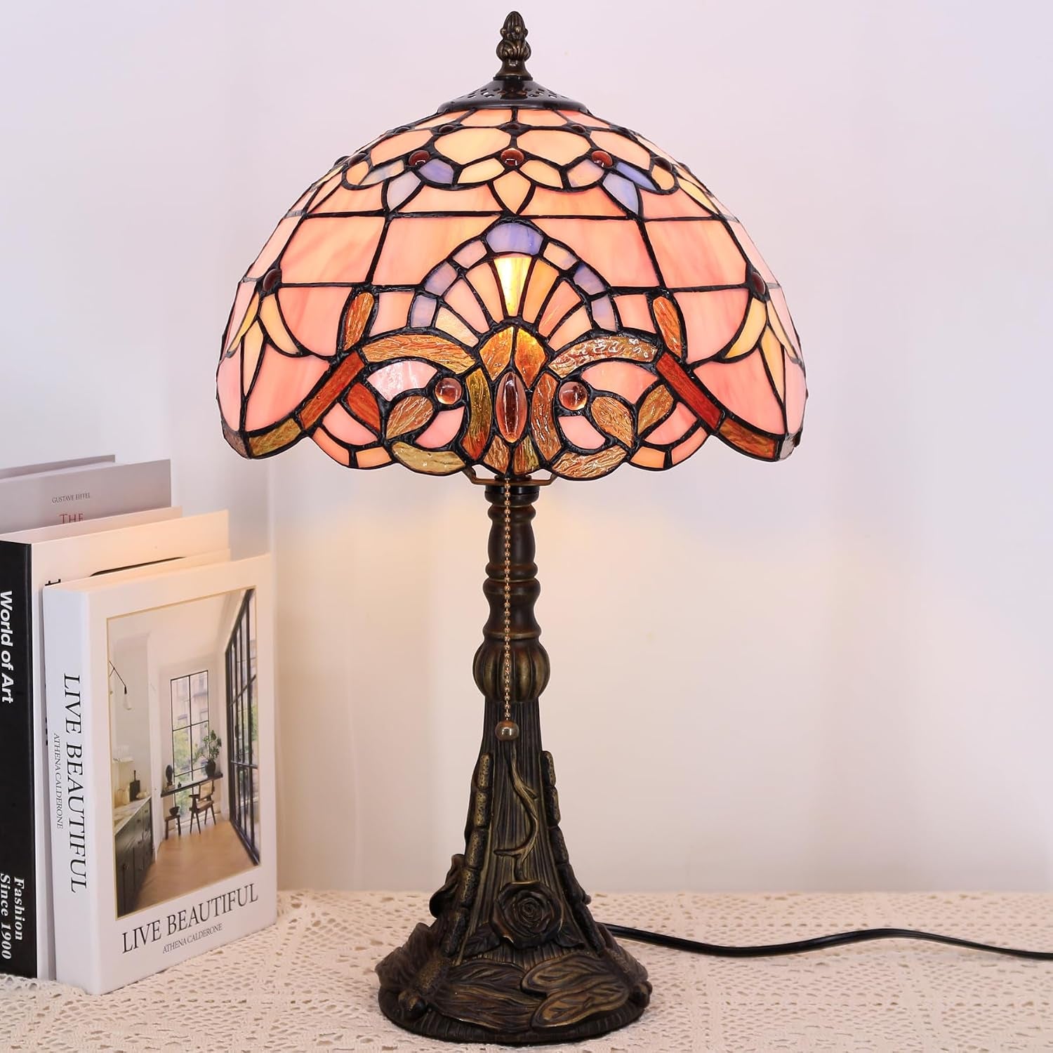 table-lamp-base-replacement-onlye-w-6-h-19-inch-fit-for-8-10-12-inch-tiffany-style-stained-glass-lampshade-dark-bronze-finish-resin-push-switch-on-cord