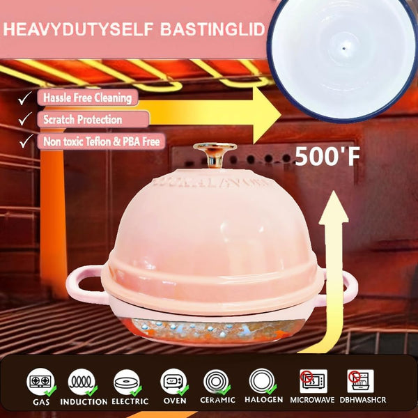 Dutch Oven for Bread Baking,6 Quart Enamel Bread Oven for Sourdough,10.5"Bread Oven with Lid,Bread Pans for Homemade Bread,Pink Thick Enamel Bread Pan-With Silicone Baking Mat&Recipe,Gifts for Family9