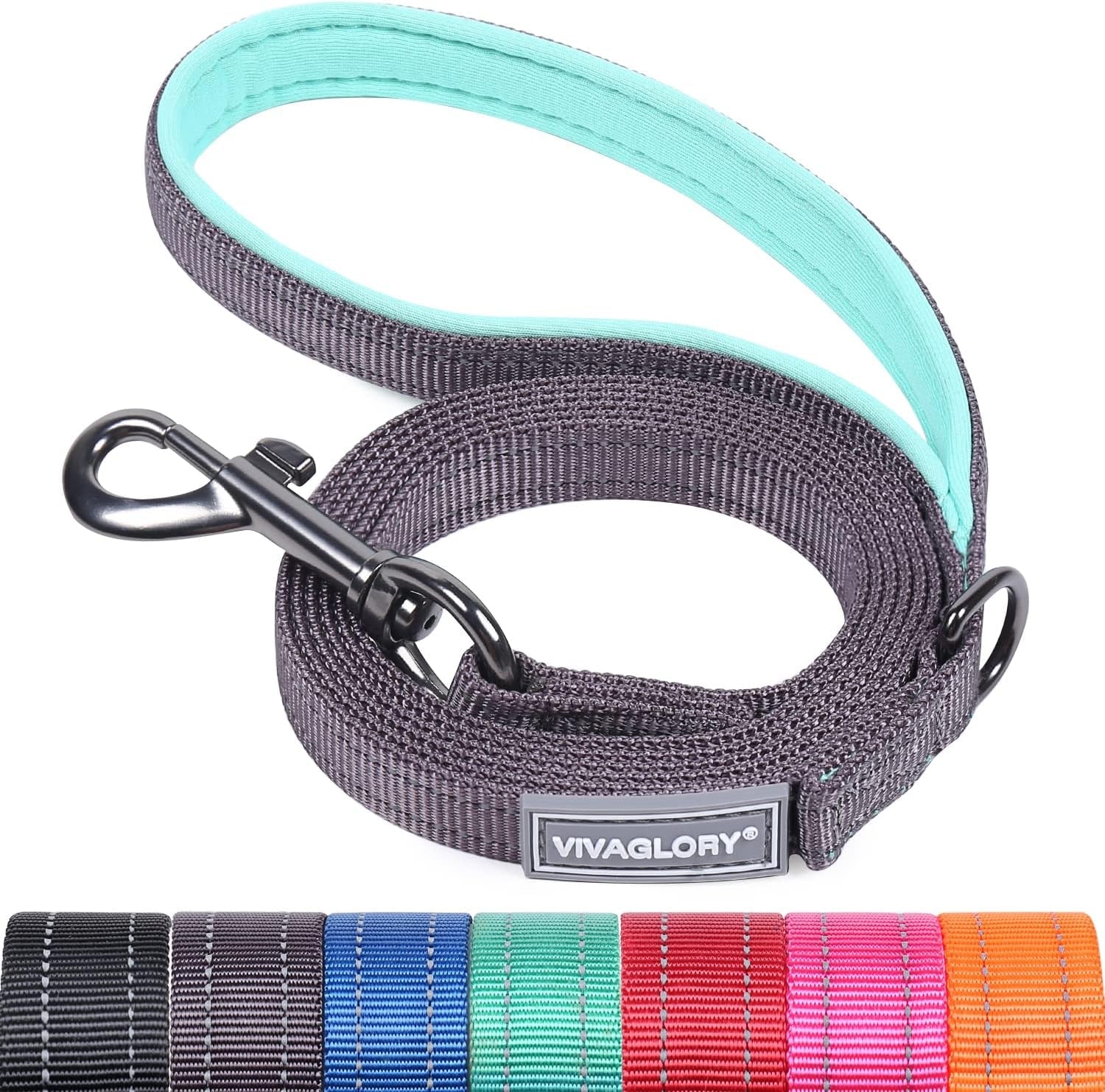 vivaglory-dog-leash-puppy-leash-for-collar-3ft-x-1in-black-with-soft-padded-handle-for-training-walking-heavy-duty-double-layer-nylon-pet-puppy