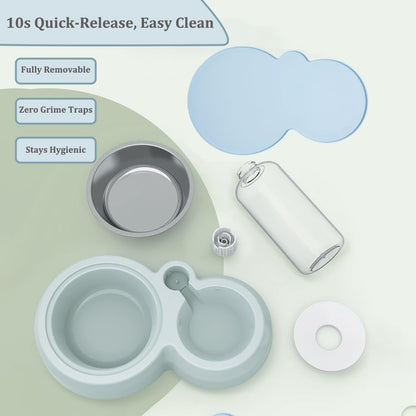 Double Dog Cat Bowls, Pets Food and Water Bowl Set with Silicone Mat | Pets Food and Water Bowl Set with Automatic Water Dispenser Stainless Steel Bowl, Gravity Feeder for Cats Small Dogs Puppies6