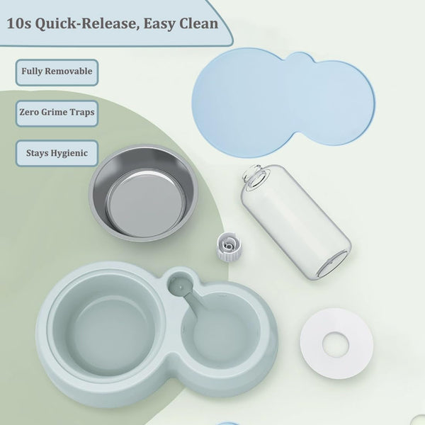 Double Dog Cat Bowls, Pets Food and Water Bowl Set with Silicone Mat | Pets Food and Water Bowl Set with Automatic Water Dispenser Stainless Steel Bowl, Gravity Feeder for Cats Small Dogs Puppies6