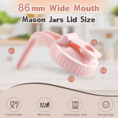 2 Pack Wide Mouth Mason Jar Lids V-Shaped with Handle, Mason Jar Pour Spout Lid with Extended Flip Lid Easy to Open, Airtight Leak Proof and Durable7