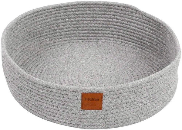 Large Cat Bed Basket round Cotton Rope Woven - Calming Rope Bed Sleep Surface 17.7 Inches(45 Cm),Cozy Scratching Indoor Pet Bed for a Large Cat or 2 Small Cats,Fit up to 20 Lbs Pets,Washable,Grey1