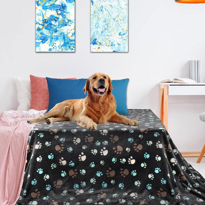 Rezutan Blanket for Large Dogs, Cat Flannel Washable Soft Pet Mat Throw Cover for Kennels-Beds, Sofas, Furniture Protection, Cute Paw Pattern, Black, 50X40 Inch23
