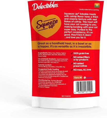 Delectables Squeeze up Creamy Squeezable Puree, Lickable Wet Cat Treats, Grain Free, No Added Fillers, No By-Products, No Added Preservatives, 0.5 Ounces Tube Chicken with Catnip, 32 Tubes Total6