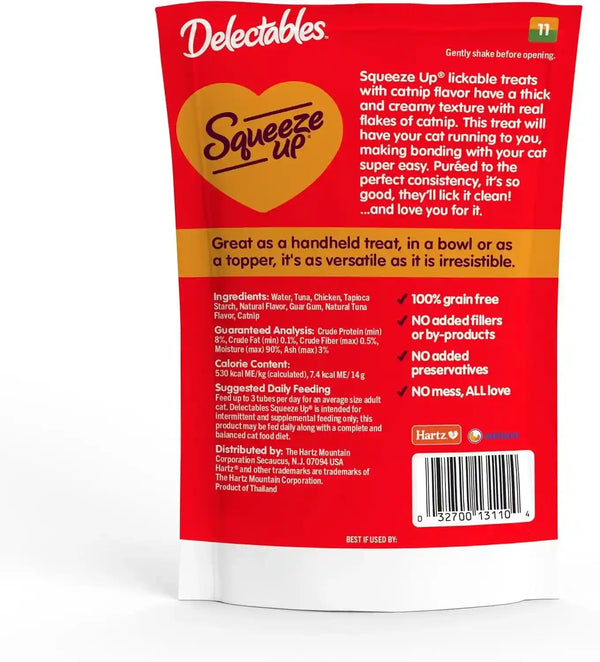 Delectables Squeeze up Creamy Squeezable Puree, Lickable Wet Cat Treats, Grain Free, No Added Fillers, No By-Products, No Added Preservatives, 0.5 Ounces Tube Chicken with Catnip, 32 Tubes Total6