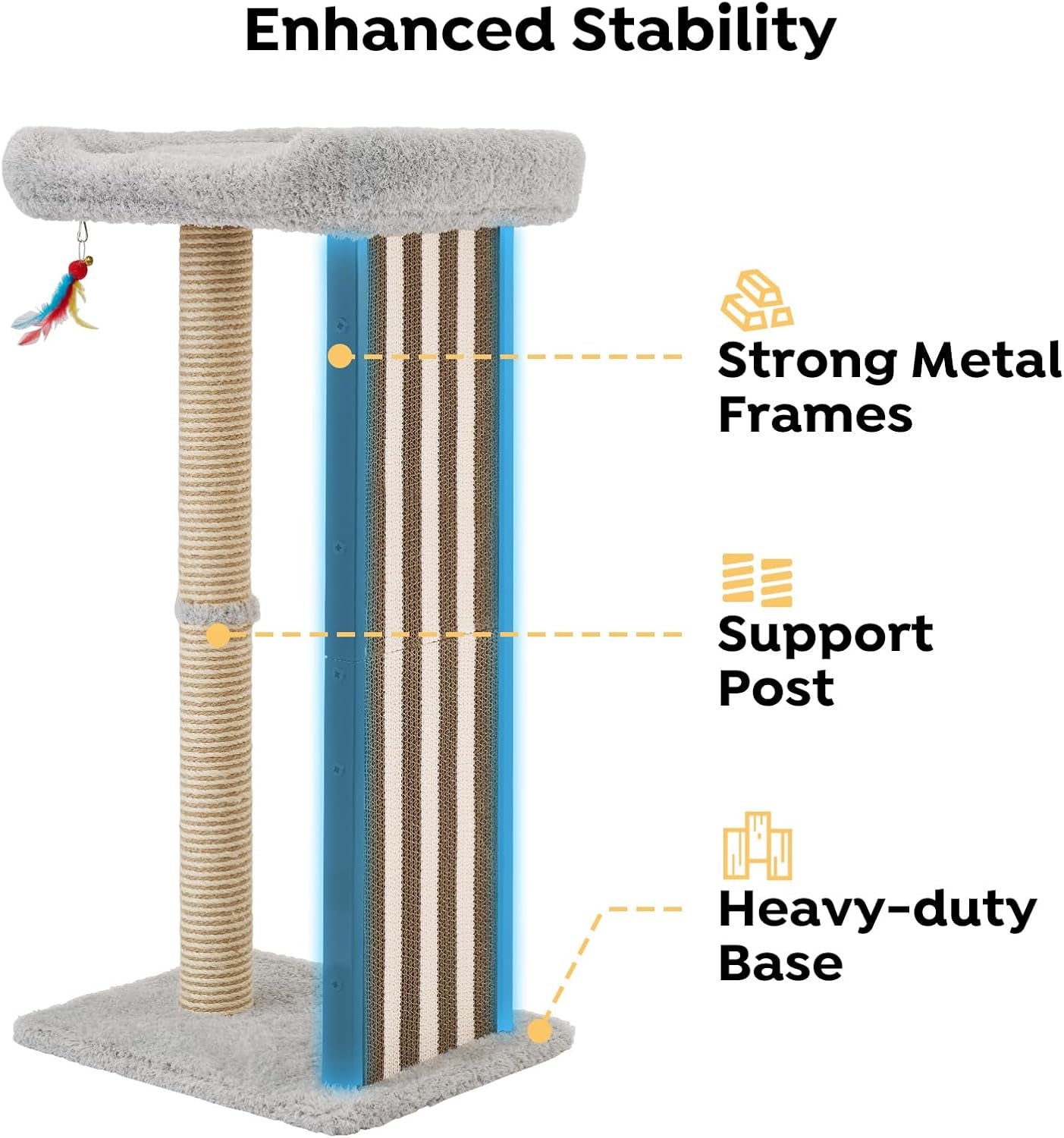 veehoo-35-tall-cat-scratching-post-for-indoor-cats-sturdy-cat-scratch-pad-scratch-post-with-plush-top-bed-replaceable-metal-frame-scratching-board-easy-assembly