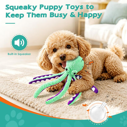 Fuufome Octopus Squeaky Dog Toys for Puppy, Small and Medium Large Breed | Tough Soft Fabric, Interactive Daily Companionship, Tug of War Doggie Toy, Training Reward, Birthday Gift3