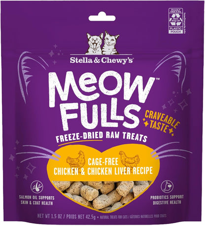 Stella & Chewy'S Meowfulls Freeze Dried Cat Treats - Chicken & Chicken Liver Recipe - Raw Protein with Probiotics & Salmon Oil - 1 Calorie per Treat - 1.5 Oz1