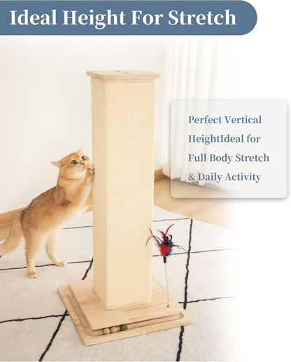 Sturdy Cat Scratching Post for Indoor Cats & Kittens, Classic Single Post with Sisal Rope, Jute Fiber, Wood Base2