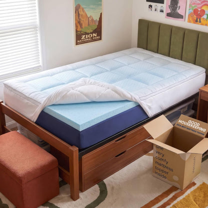 4 Inch Pillow Top Memory Foam Mattress Topper Twin XL - Cooling Certipur-Us Certified - Extra Long Hybrid Lux Dual Layer Mattress Pad - Perfect for College Dorms1