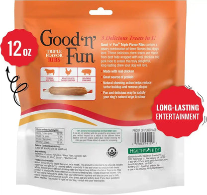 Good ‘N’ Fun Triple Flavor Ribs Chews for All Dogs, Treat Your Dog to Long-Lasting Chews Made with Beef Hide, Chicken and Pork Hide, 12 Oz7