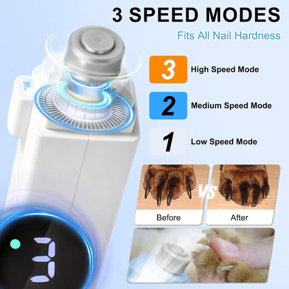 2-In-1 Dog Nail Clippers & Grinder with LED Light, Quiet Electric Pet Nail Trimmer for Small Medium Large Dogs & Cats, 3 Speeds, USB Rechargeable, Quick Sensor, Safety Lock & Splash Guard (White)6