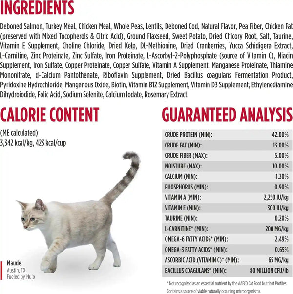 Nulo Freestyle Adult Trim Dry Cat Food - Salmon & Lentils, High Protein, Grain Free, Weight Management Kibble with Probiotics & L-Carnitine, 4Lb Bag8