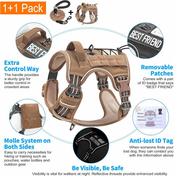 Beebiepet Heavy Duty Tactical Dog Harness for Small Dogs, No Pull Adjustable Pet Harness Reflective Service Training Easy Control Pet Vest Military K9 Working Dog Harnesses- Large, Brown4