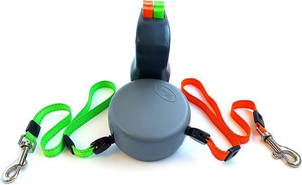 WIGZI (2) Two Dog Reflective Retractable Pet Leash – 360 Degree Zero Tangle Patent - Two Dogs Each up to 50 Lbs and 10Ft. Reflective Orange and Green Leads. Dual Locking6