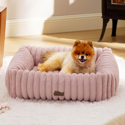 Bedsure Comfyfleece™ Cute Dog Bed for Small Medium Dogs Washable,25In Cream | Furry Puppy Beds,Square Rectangle Orthopedic Corduroy Aesthetic Pet Beds,Removable Zipper Cover,Non-Slip Bottom,Up to 15 Lbs18