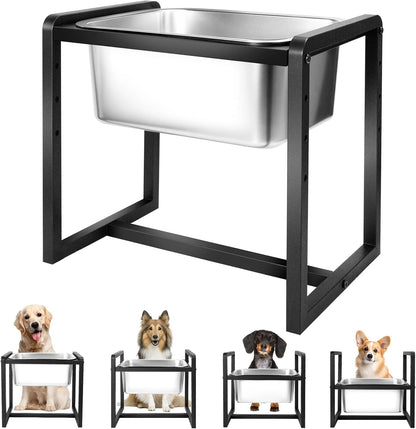 Adjustable Height Elevated Large Dog Water Bowls with Stainless Steel Bowls and Metal Stand，4-Level (8/10/12/14 Inches) Pet Bowl for Dogs for Large Medium Dogs - Durable, Easy to Clean (2Gallon)1