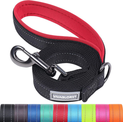 VIVAGLORY Dog Leash Puppy Leash for Collar, 3Ft X 1In, Black | with Soft Padded Handle for Training & Walking, Heavy Duty & Double Layer Nylon Pet Puppy1