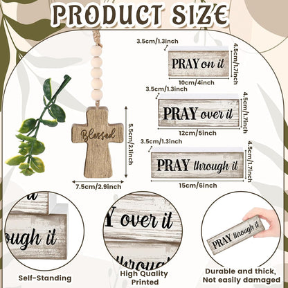4 Pcs Christian Table Decor Wooden Cross Wooden Bible Verse Sign | Inspirational Religious Christian Centerpiece,Farmhouse Tiered Tray Decorations, Wooden Pray Block Signs, Faith-Inspired3