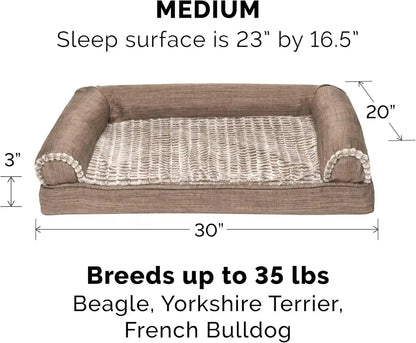 Furhaven Memory Foam Dog Bed for Medium/Small Dogs W/ Removable Bolsters & Washable Cover, for Dogs up to 35 Lbs - Luxe Faux Fur & Performance Linen Sofa - Woodsmoke, Medium2