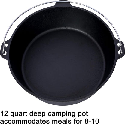 Cast Iron Camping Dutch Oven with Leg Base, 12 Quart Pre-Seasoned Dutch Oven Pot with Skillet Lid, Camp Cooking Pan Use on the Stove, on the Grill, Campfire & Stovetop Safe, with Lid Lifter (12 QT Base Leg)3