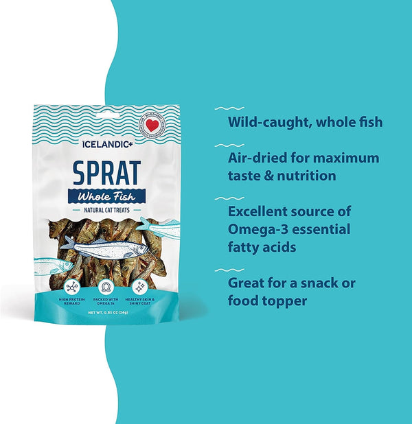 Icelandic+ Whole Sprat Cat Treats - 0.85 Oz Wild-Caught Crunchy Fish Snacks | Single Ingredient Air-Dried 2.5-3" Fish, High Protein & Omega-3 for Skin & Coat Health, No Additives or Fillers5