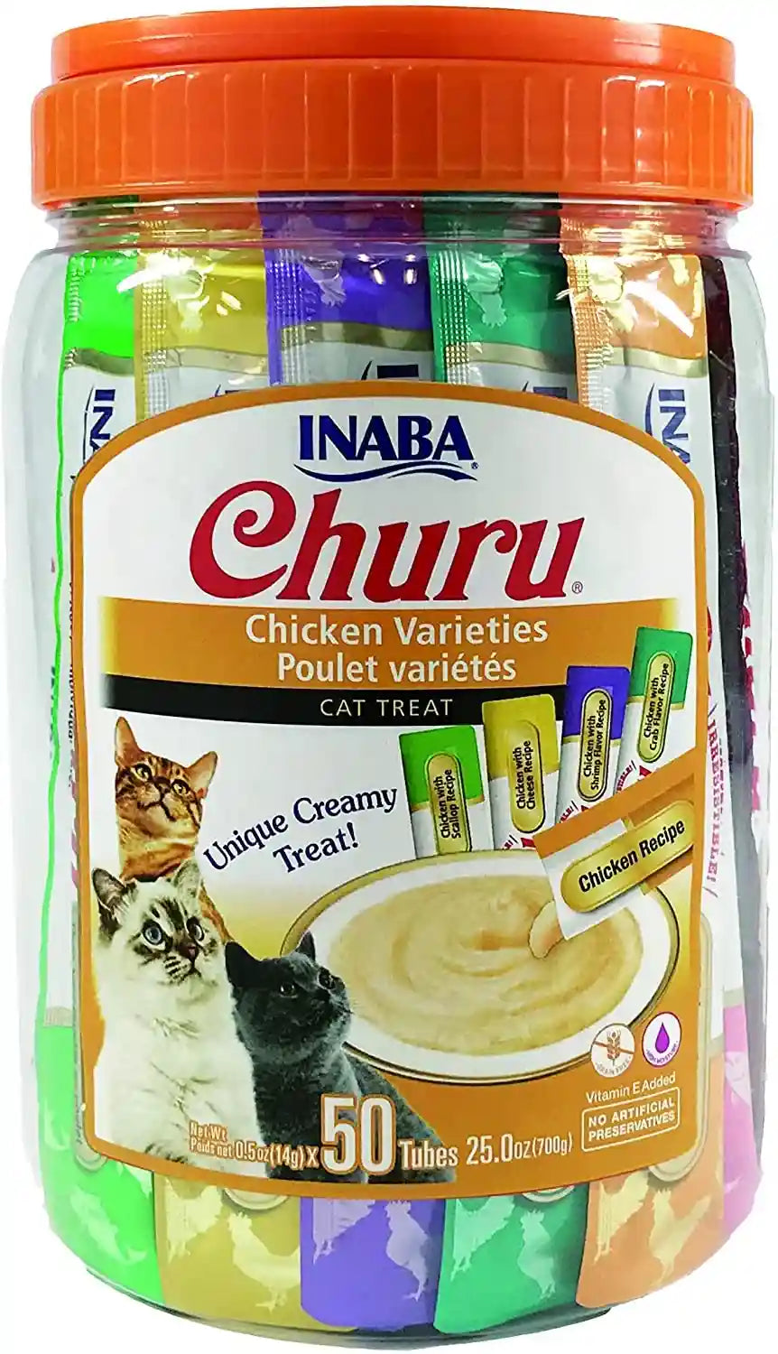 inaba-churu-cat-treats-grain-free-lickable-squeezable-creamy-puree-cat-treat-topper-with-vitamin-e-taurine-0-5-ounces-each-tube-50-tubes-chicken-variety