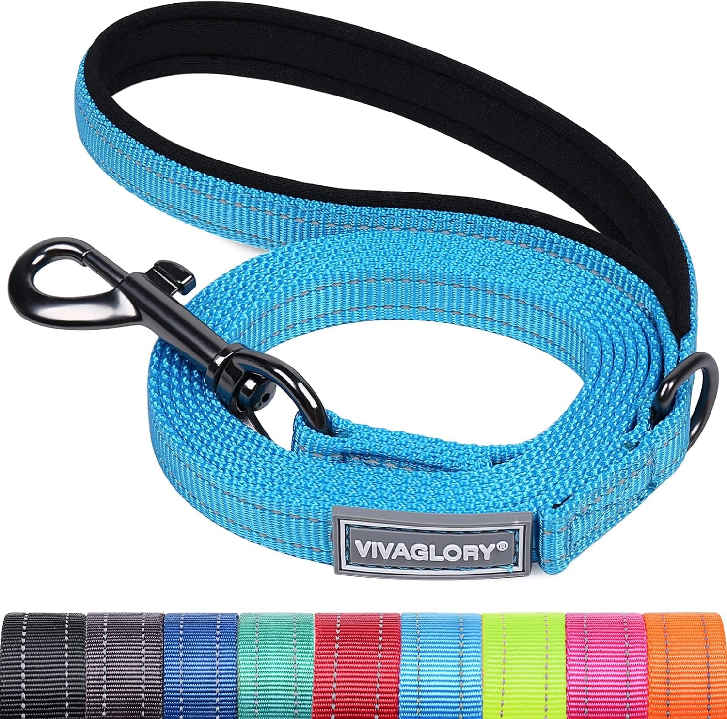 vivaglory-dog-leash-puppy-leash-for-collar-3ft-x-1in-black-with-soft-padded-handle-for-training-walking-heavy-duty-double-layer-nylon-pet-puppy