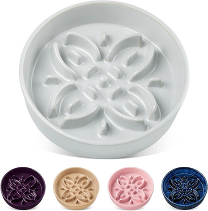 Vancasso Ceramic Slow Feeder Dog Bowls, Puzzle Dog Food Bowls with Floral Maze, anti -Slip Pet Food Dish for Small Breed, 0.6 Cups, Blue11