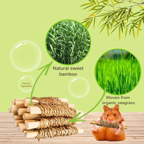 15Pcs Rabbits Chew Toy,Sweet Bamboo Chew Stick for Small Animals | Natural Seagrass Sweet Bamboo Chew Stick for Guinea Pigs Chinchillas Hamsters Rats, Bunny Cage Enrichment3