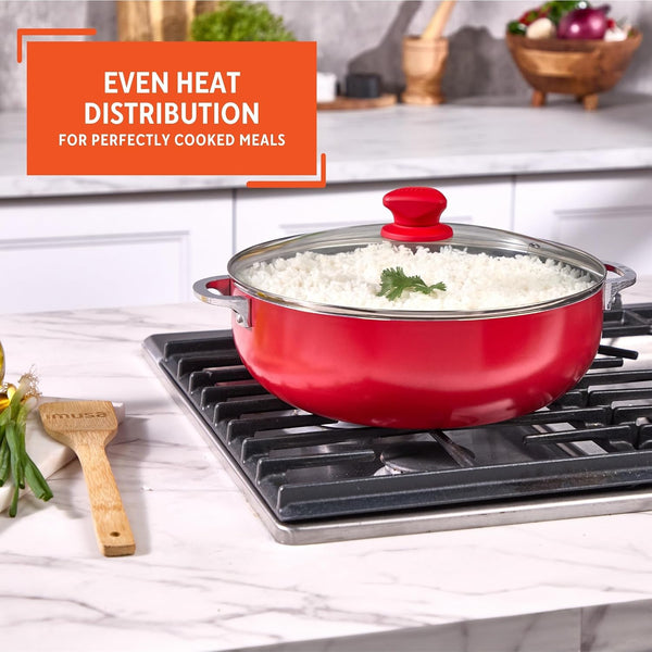 6.9 Qt Large Red Aluminum Dutch Oven Caldero with Black Ceramic Nonstick & Glass Lid – Big Rice, Stew, Cooking Pot for Soups, Beans, Braising & Traditional Hispanic Recipes5