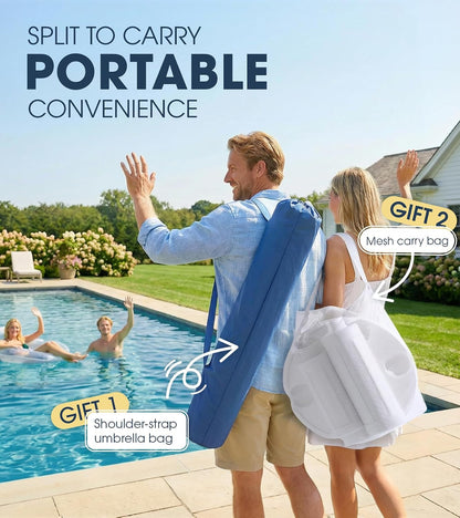 7FT Floating Table Umbrella with Base & Cup Holder, Portable Pool Umbrella for inside of Pool, Floating Poolside Shade Include Easy Carry Bag for Swimming Area, Beach, Lake House, Navy8