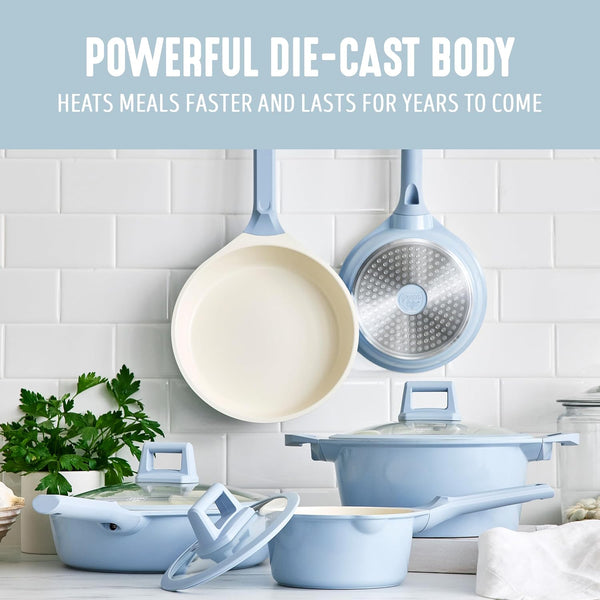 8 Piece Ceramic Nonstick Cookware Set, Induction Suitable Non Toxic Pfas-Free Pots & Pans, Dishwasher Safe, Cooking Set, Stock Pot, Saucepans & Frying Pans, Kitchen Cooking, Light Blue3