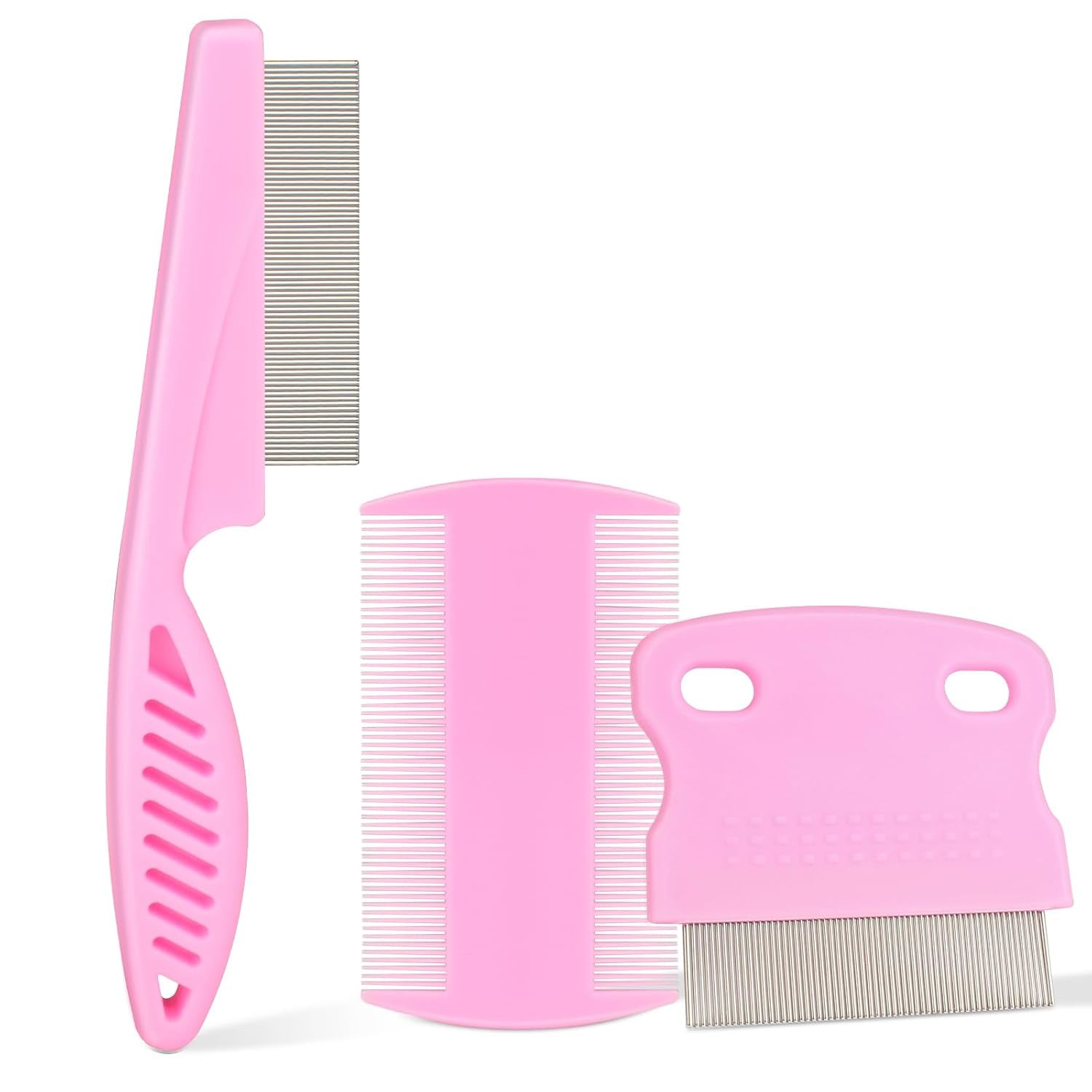 flea-comb-for-dogs-and-cats-lice-comb-with-rubber-handle-promotes-hair-growth-and-removes-loose-hair-knots-and-flakes-flea-brush-for-pets3p-pink