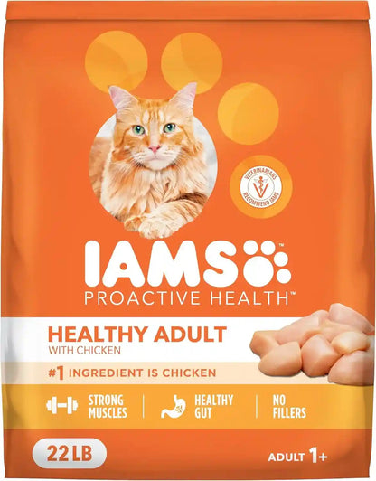 IAMS Proactive Health Healthy Adult Dry Cat Food, Chicken, 22 Lb | Veterinarian-Recommended, Real Chicken #1 Ingredient, Chicken & Egg Protein, Wholesome Grains for Energy, Supports Muscles1